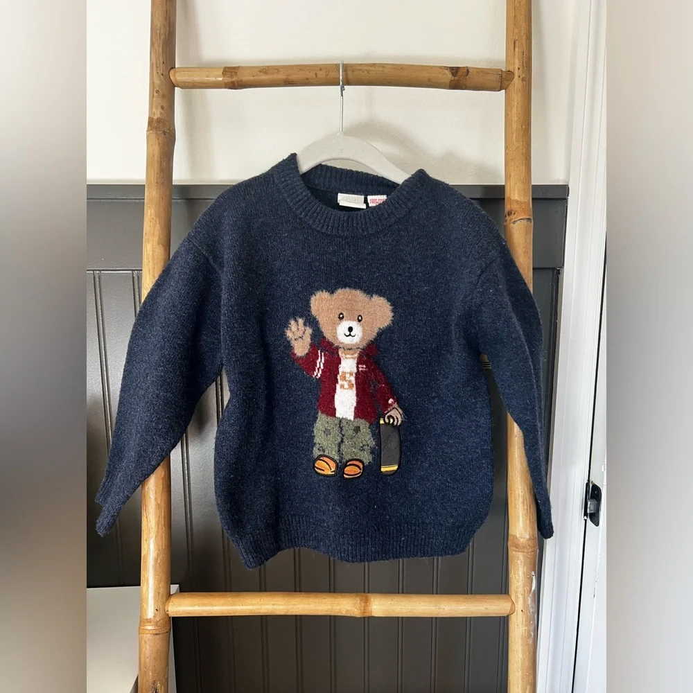 Zara Kids Navy Sweater with Bear Design - Picture 1 of 1